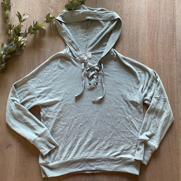 Hippie Rose Small Sweater Hoodie with Tie Front - Picture 1 of 5